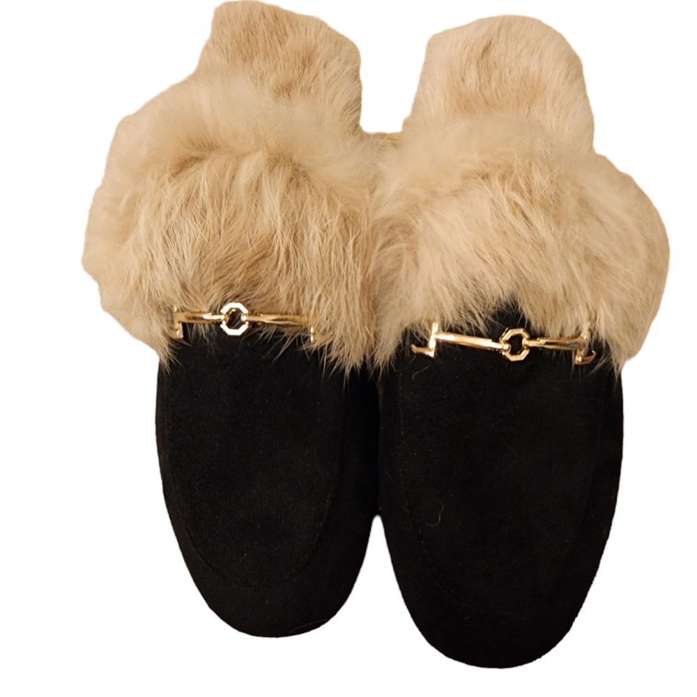 Evening Wear Mules Faux Fur  Slides Black